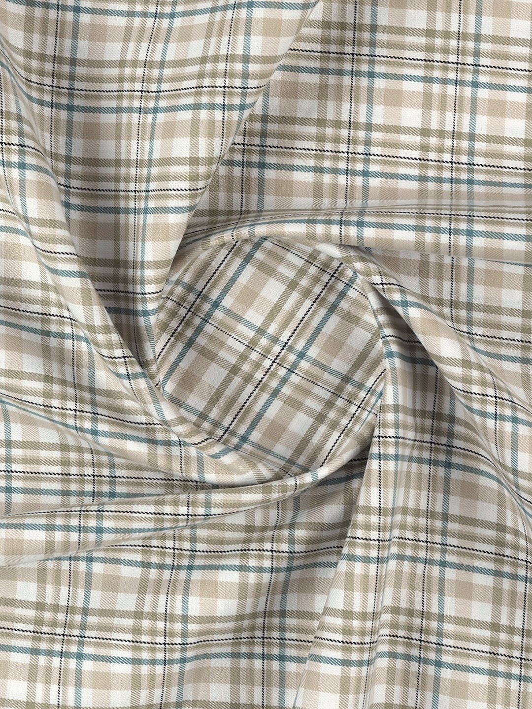100% Cotton Checked Shirt Fabric Light Brown Marcus