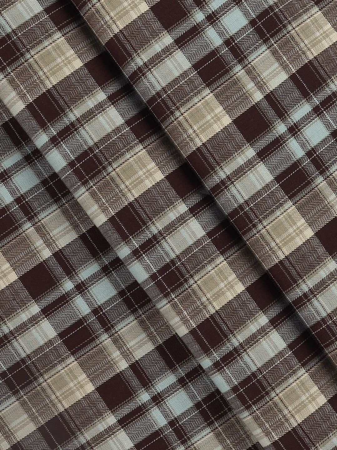 100% Cotton Checked Shirt Fabric Dark Brown Marcus