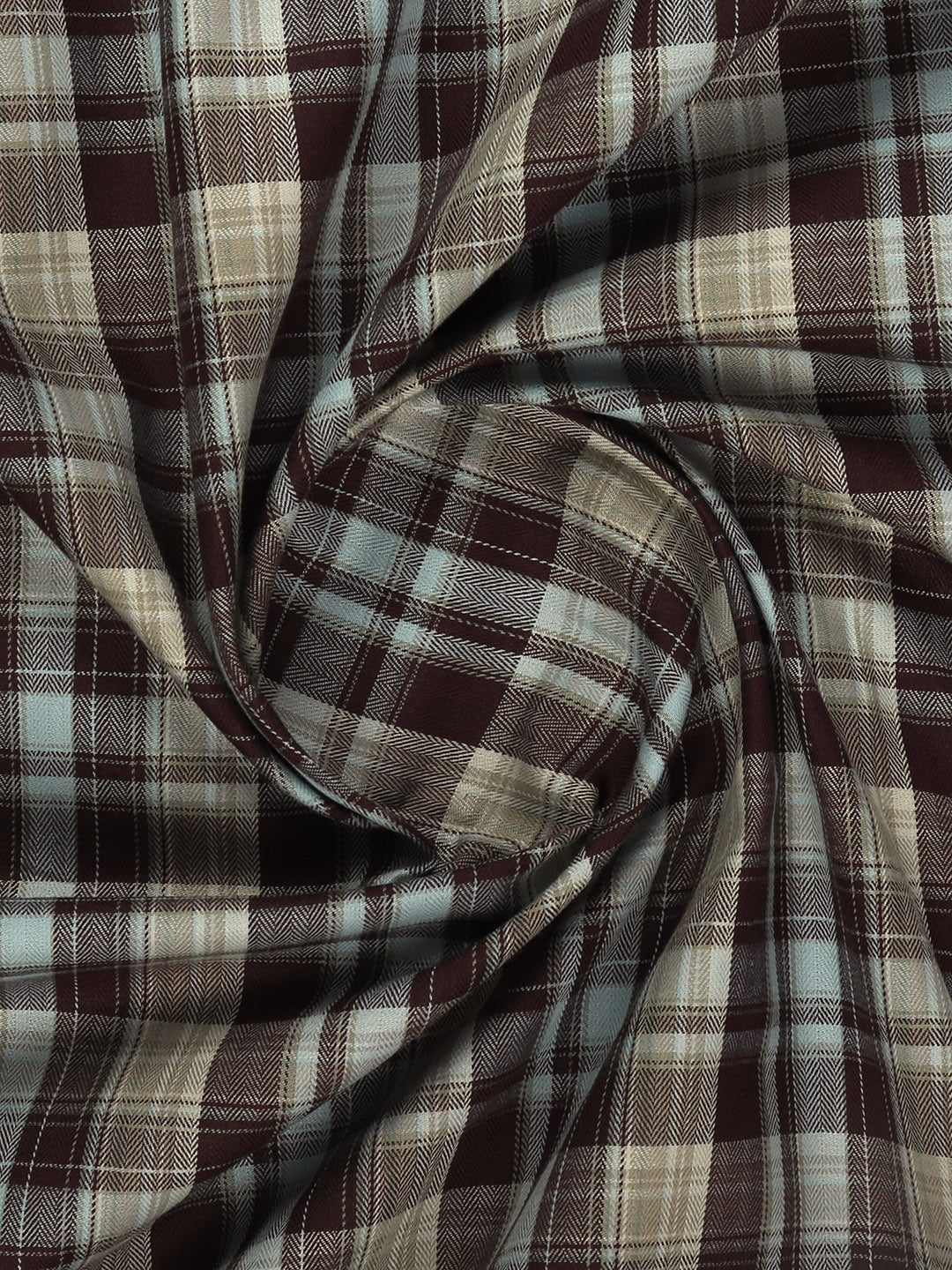 100% Cotton Checked Shirt Fabric Dark Brown Marcus