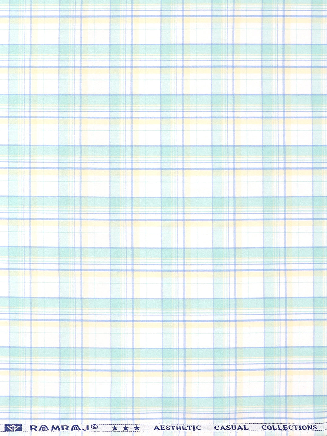 Mens Cotton Rich Checked White with Green Shirt Fabric High Style