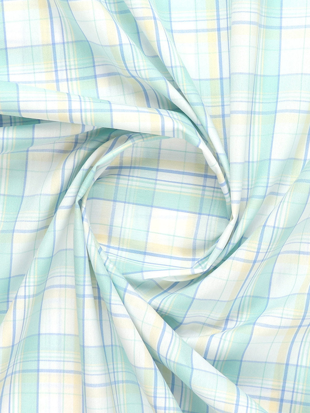 Mens Cotton Rich Checked White with Green Shirt Fabric High Style