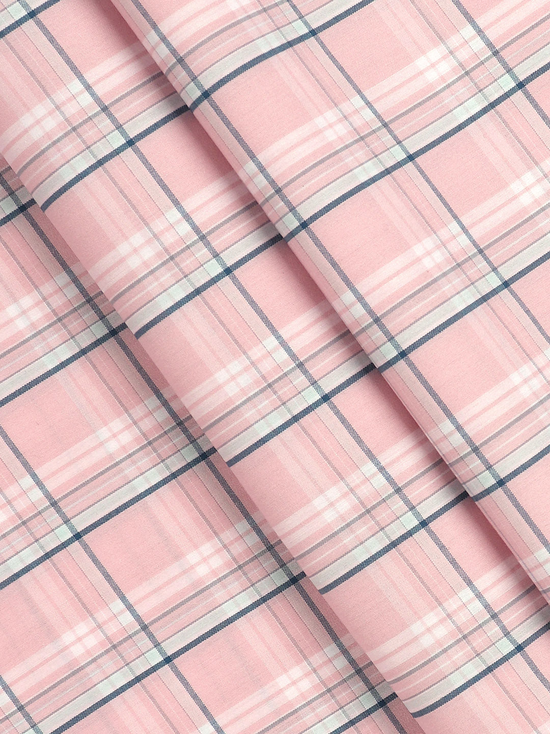 Cotton Rich Checked Shirt Fabric Light Pink High Style