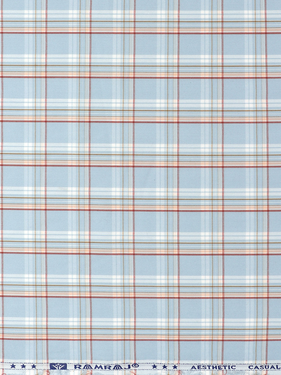 Cotton Rich Checked Shirt Fabric Sky Blue High Style