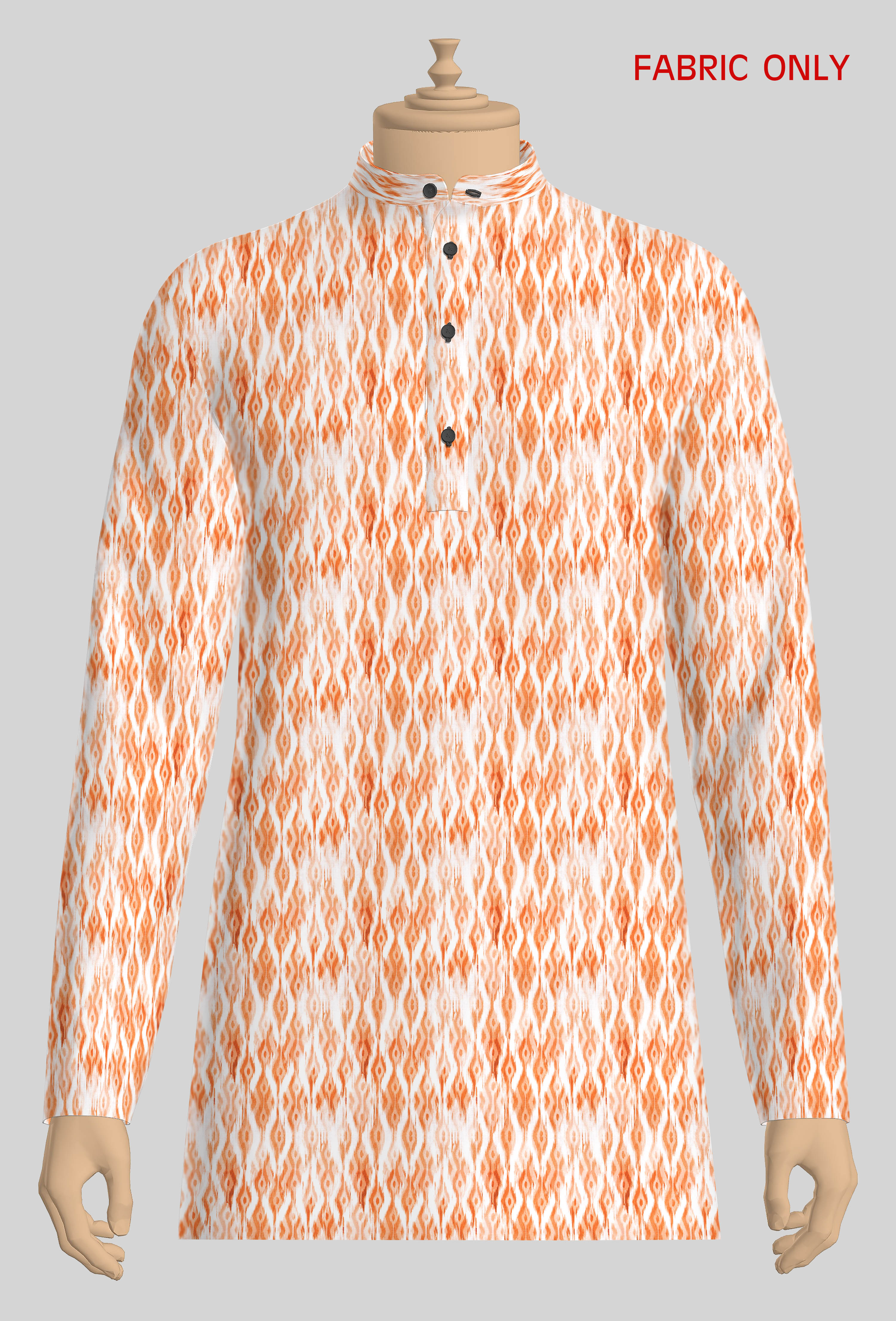 Men Cotton Orange Printed Kurta Fabric Hanhai