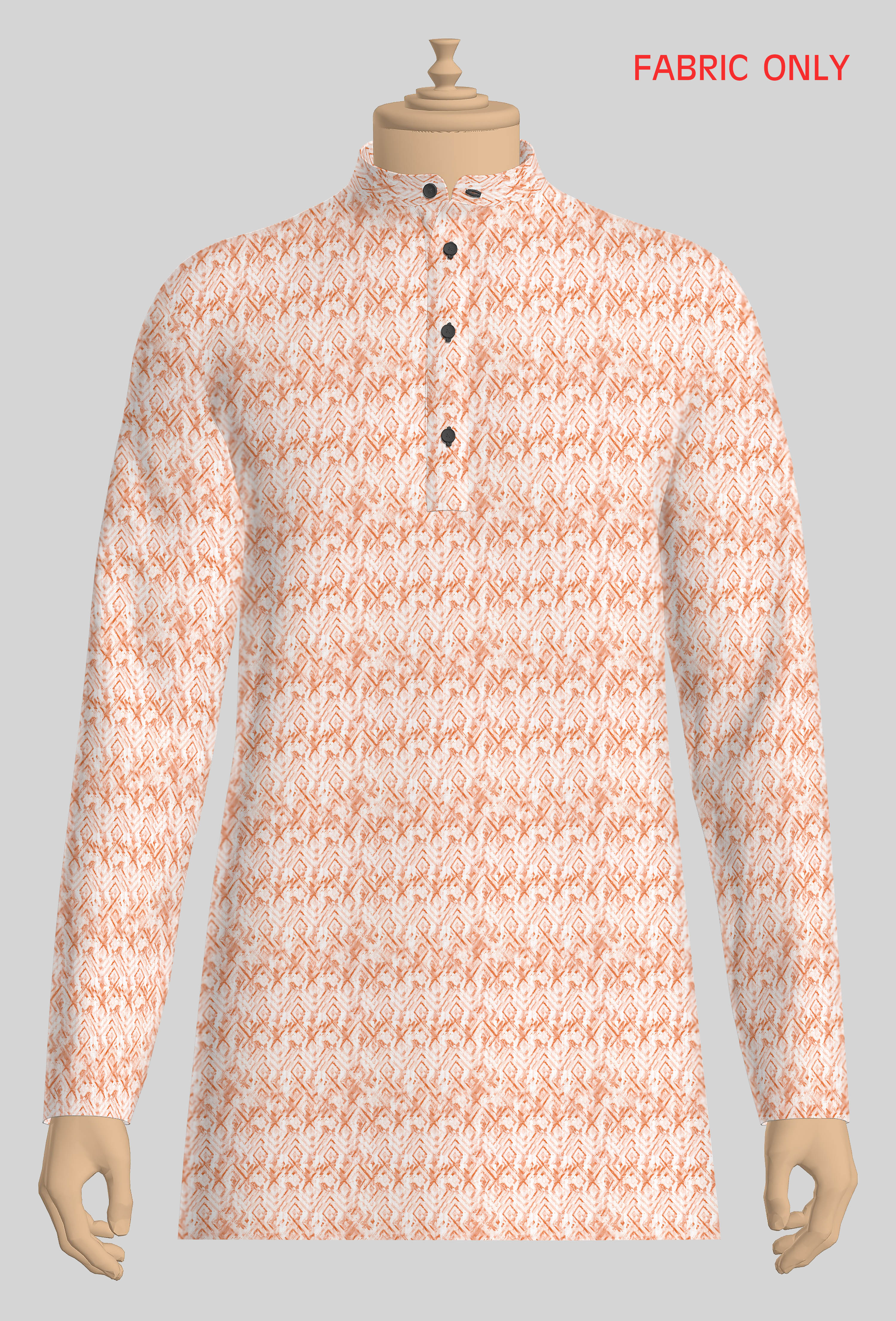 Men Cotton Printed Kurta Fabric Orange Hanhai