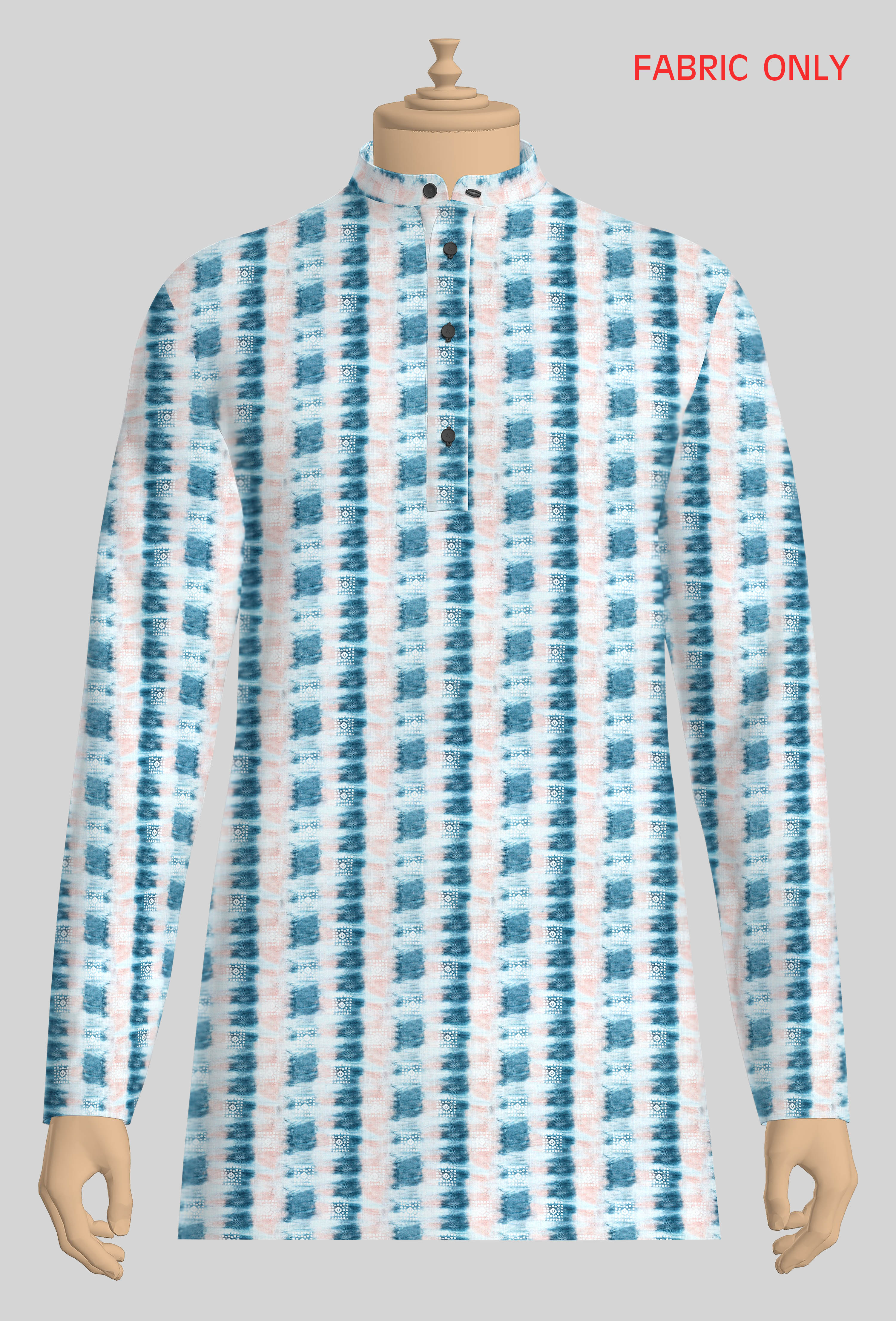 Men Cotton Printed Kurta Fabric Blue Hanhai