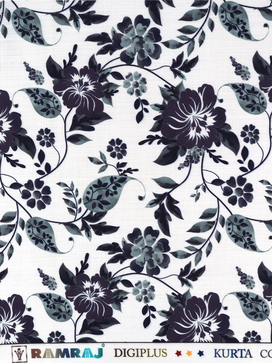 Men Cotton Blend White with Dark Blue Printed Shirt Fabric Hanhai