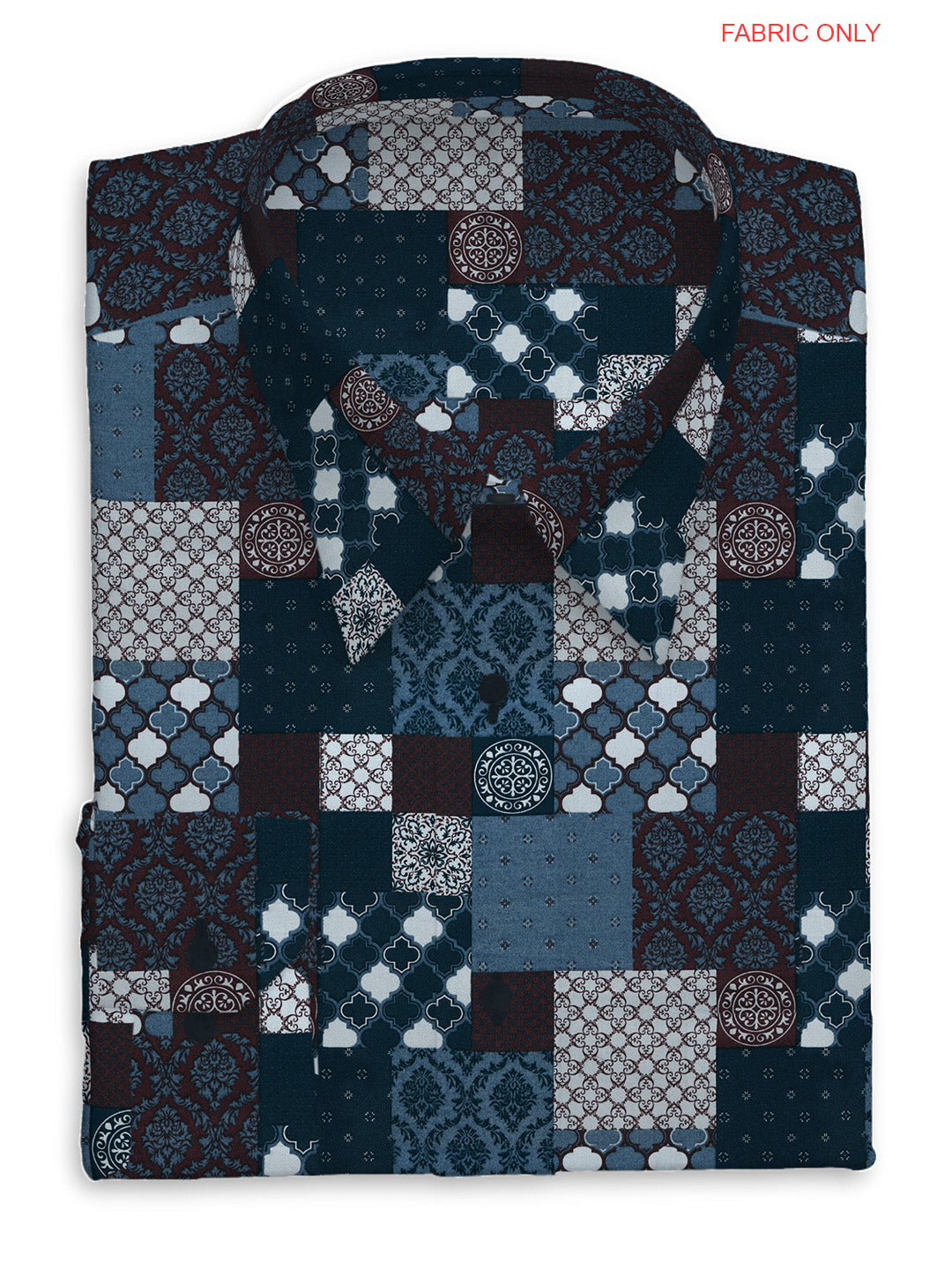 100%Cotton Printed Shirt Fabric Blue with Maroon Oslo