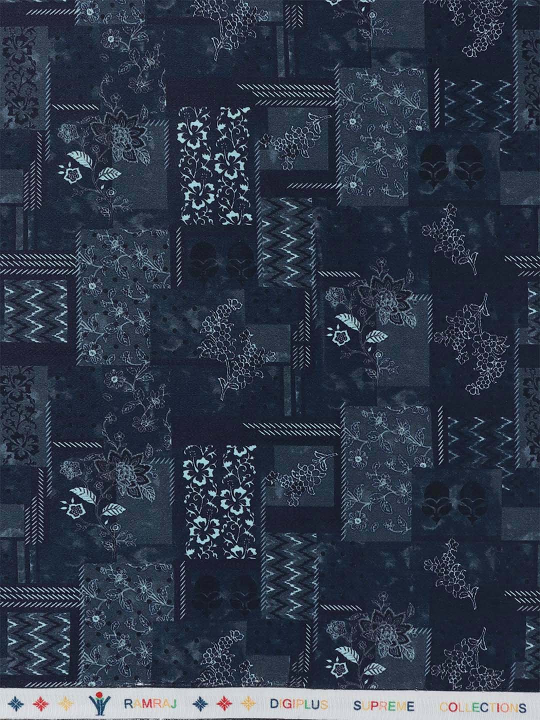 Men Cotton Blend Printed Shirt Fabric Navy Blue Rolex Print