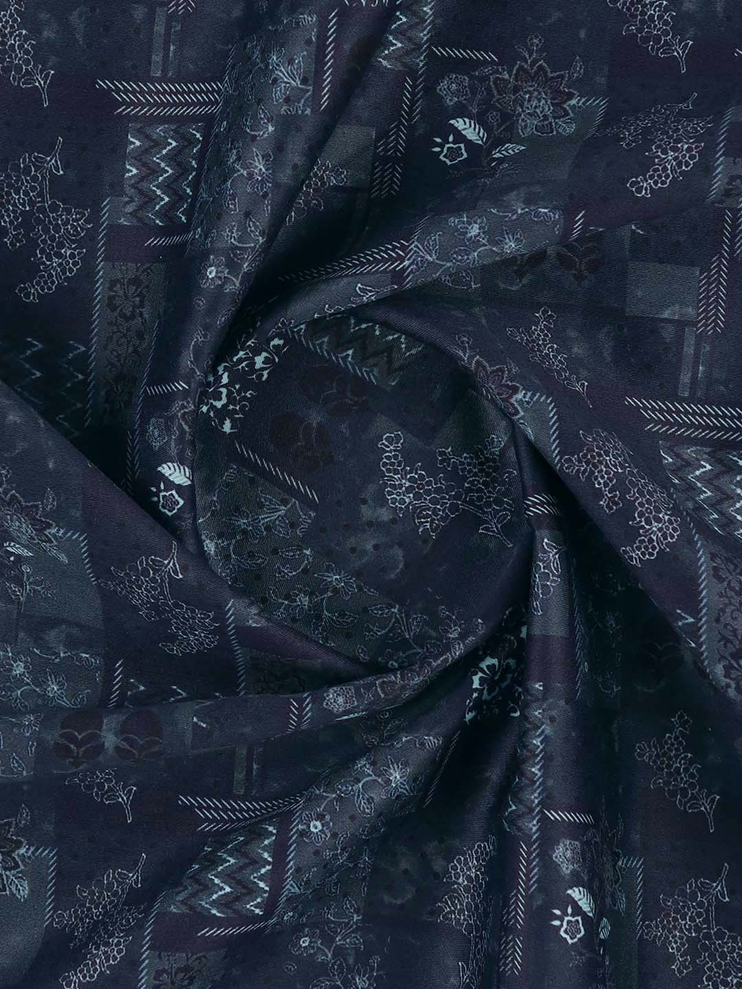 Men Cotton Blend Printed Shirt Fabric Navy Blue Rolex Print