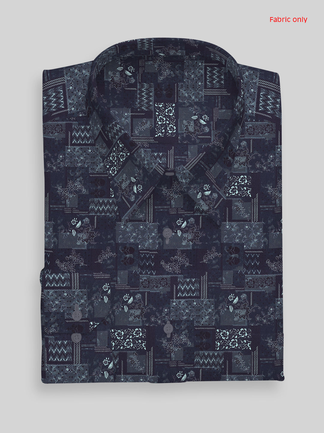 Men Cotton Blend Printed Shirt Fabric Navy Blue Rolex Print