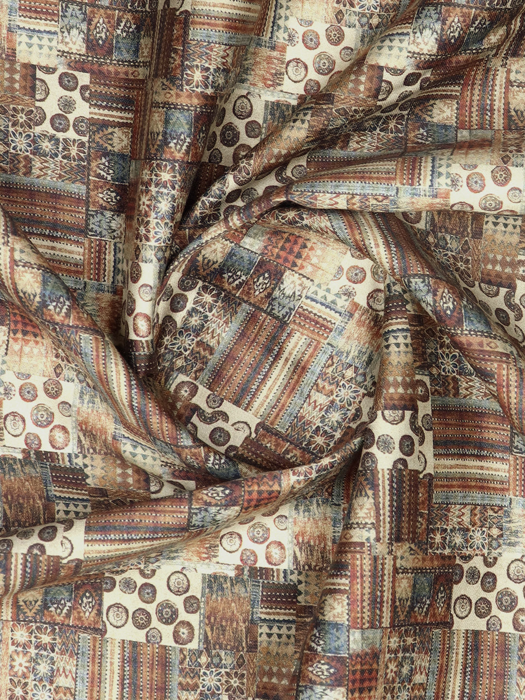 Men Cotton Blend Printed Shirt Fabric Brown Rolex Print