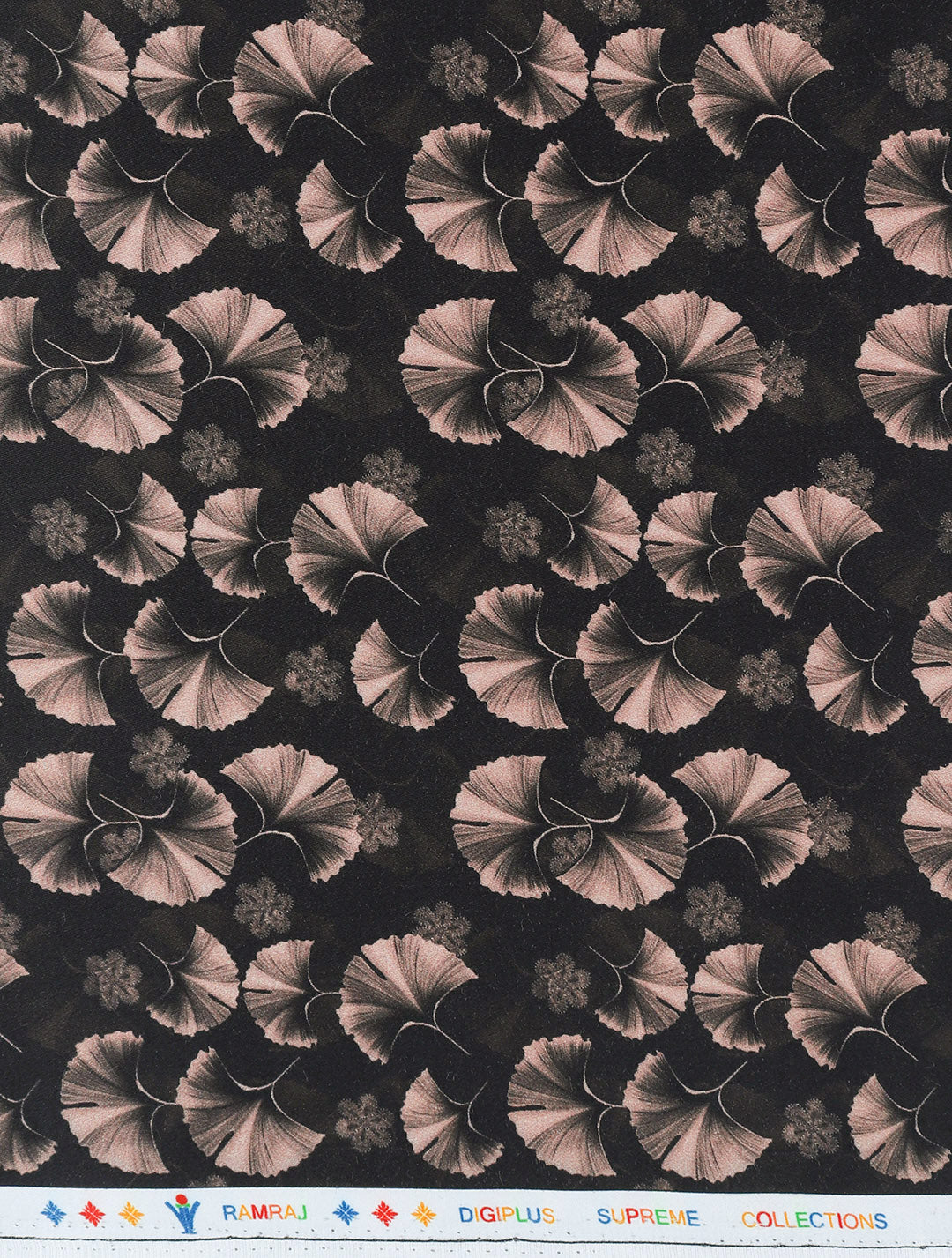 Men Cotton Blend Printed Shirt Fabric Black with Peach Rolex Print