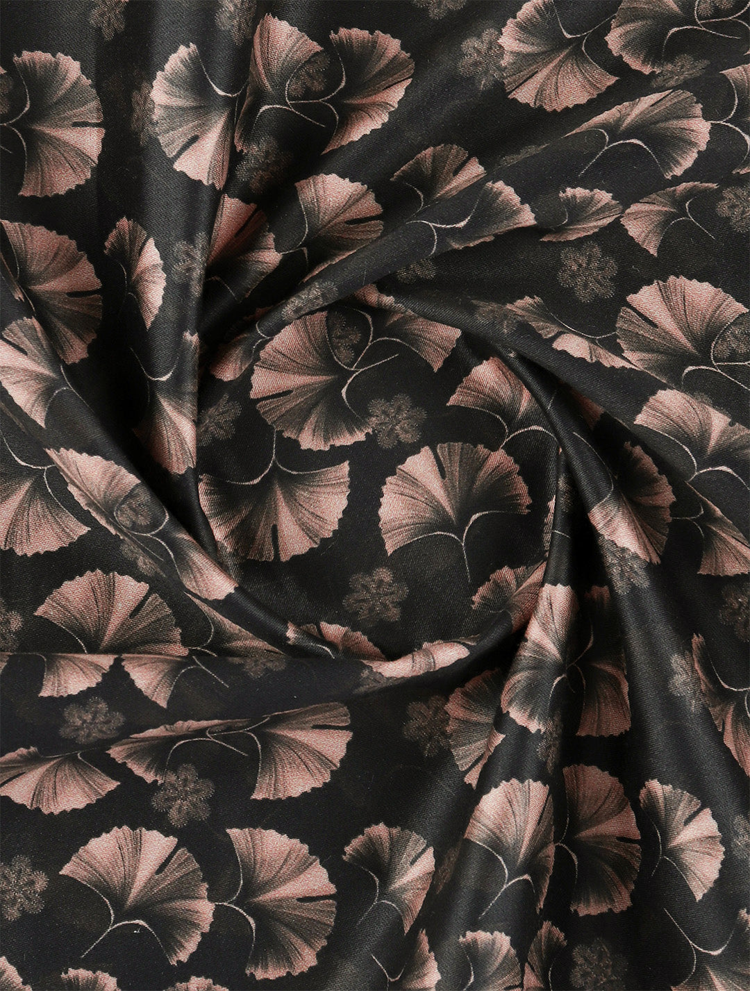 Men Cotton Blend Printed Shirt Fabric Black with Peach Rolex Print