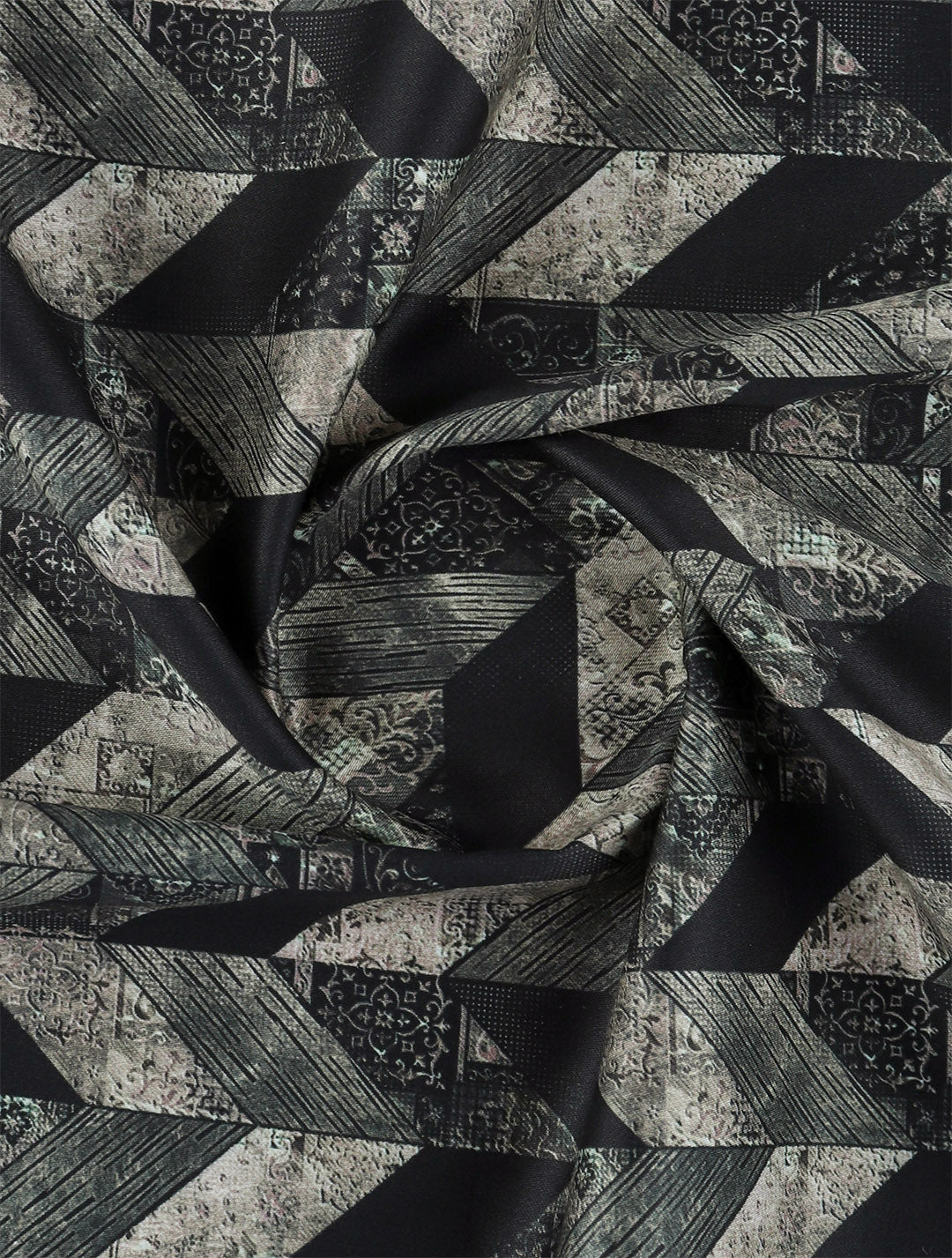 Men Cotton Blend Printed Shirt Fabric Black Rolex Print