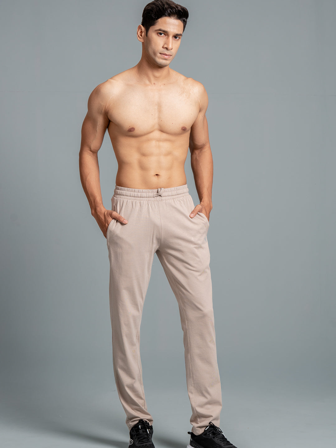 Men Combed Cotton Rich Track Pant with Side Pockets Beige ETK6