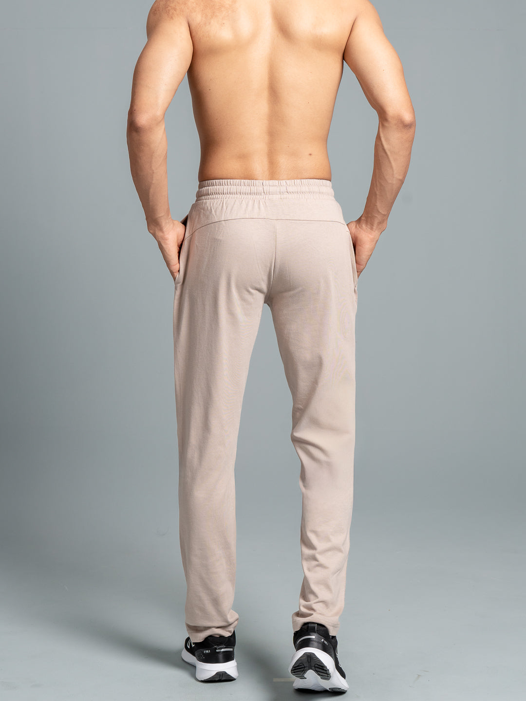 Men Combed Cotton Rich Track Pant with Side Pockets Beige ETK6