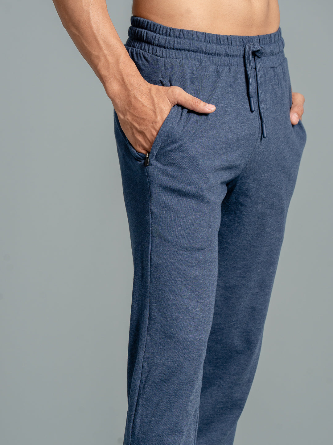 Men Combed Cotton Rich Track Pant with Side Pockets Denim Blue ETK10