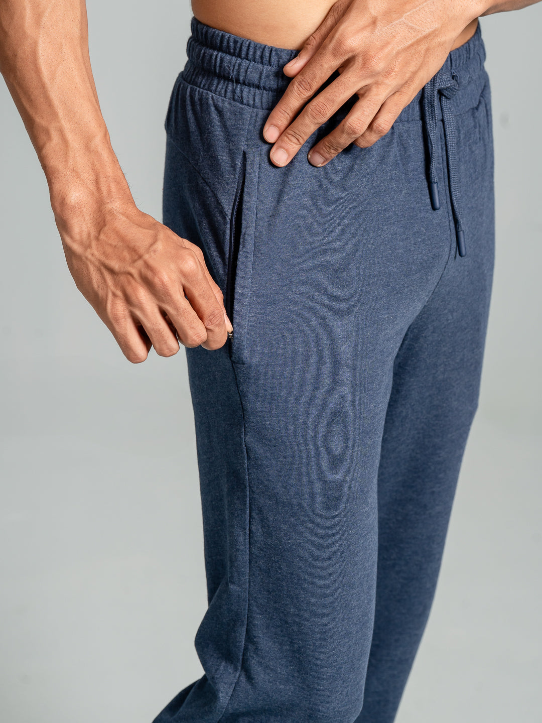 Men Combed Cotton Rich Track Pant with Side Pockets Denim Blue ETK10