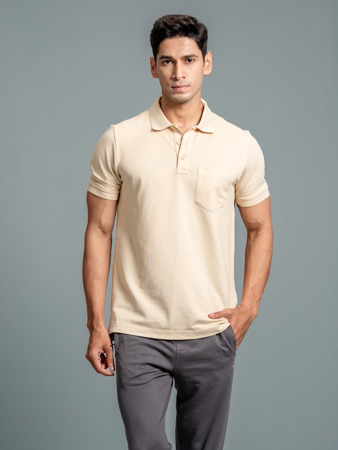 Men Cotton Rich Smart Fit Expert Polo T-Shirt Light Beige EP19