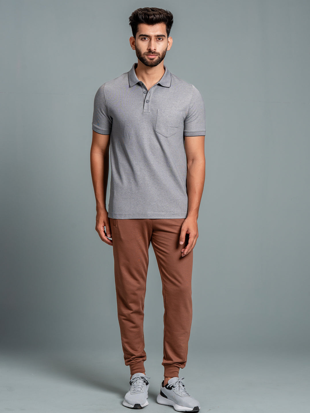 Men Combed Cotton Rich Jogger with Side Pockets Camel EJ5
