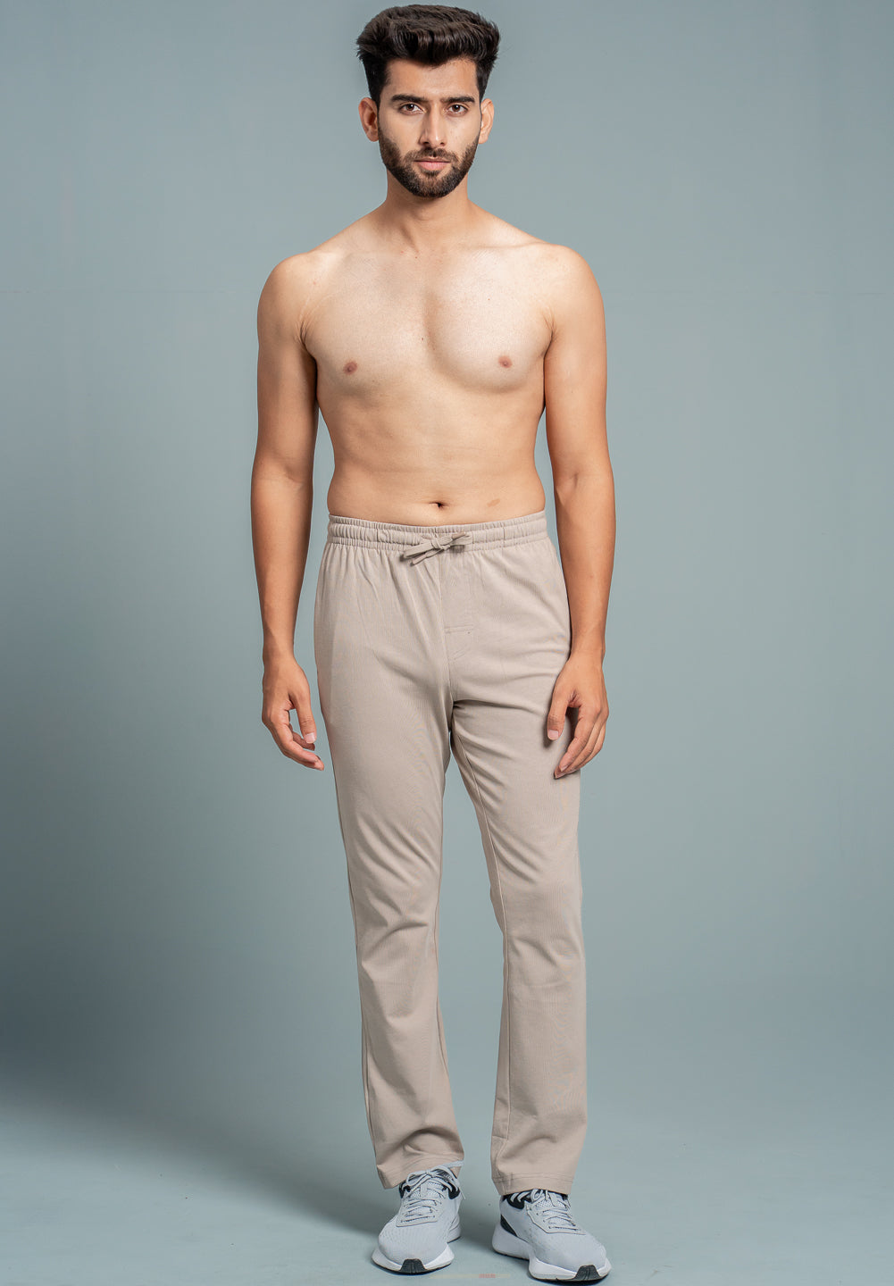 Men Combed Cotton Rich Regular Fit Track pant with Side Pockets Beige AGT6