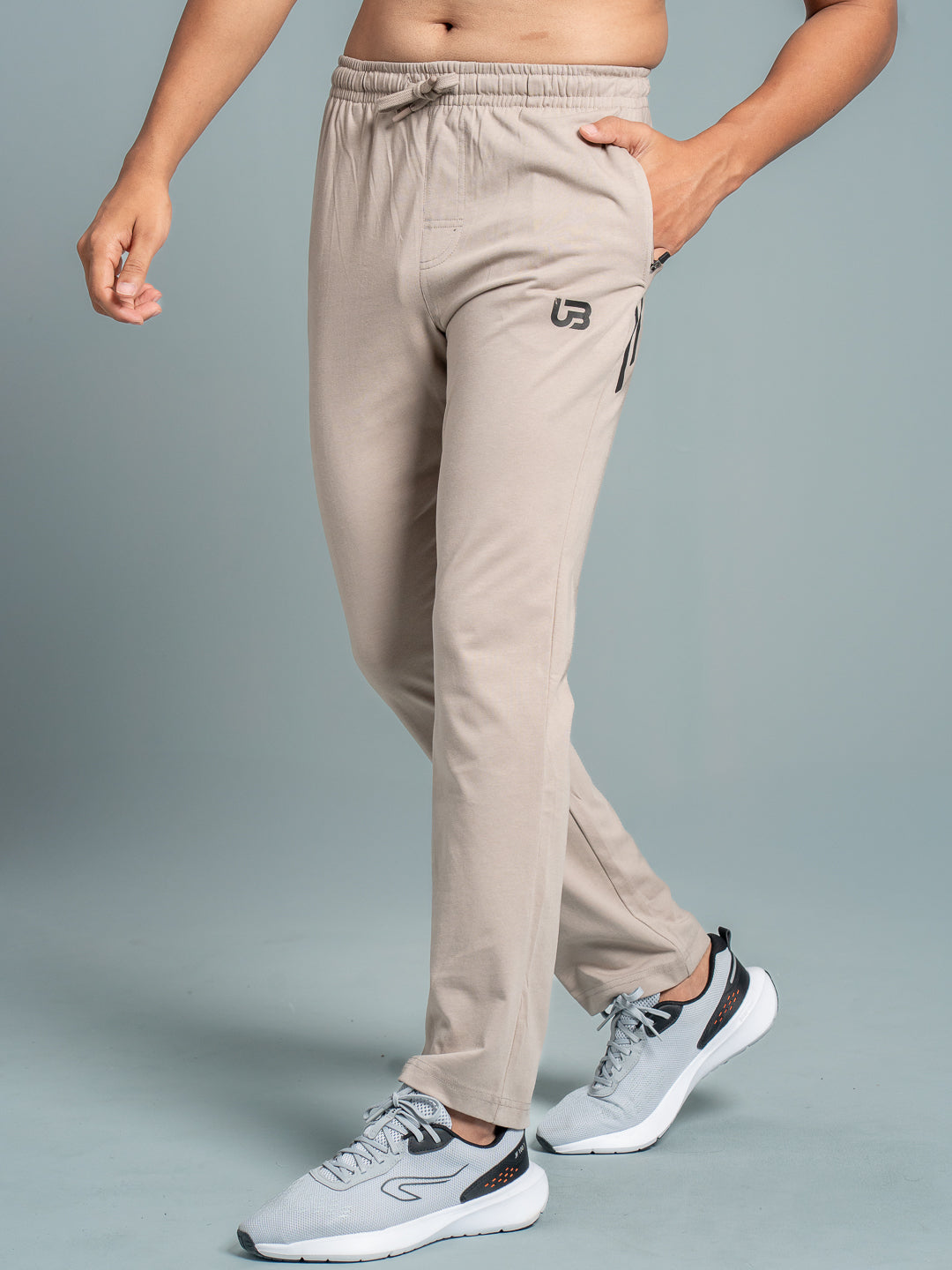 Men Combed Cotton Rich Regular Fit Track pant with Side Pockets Beige AGT6