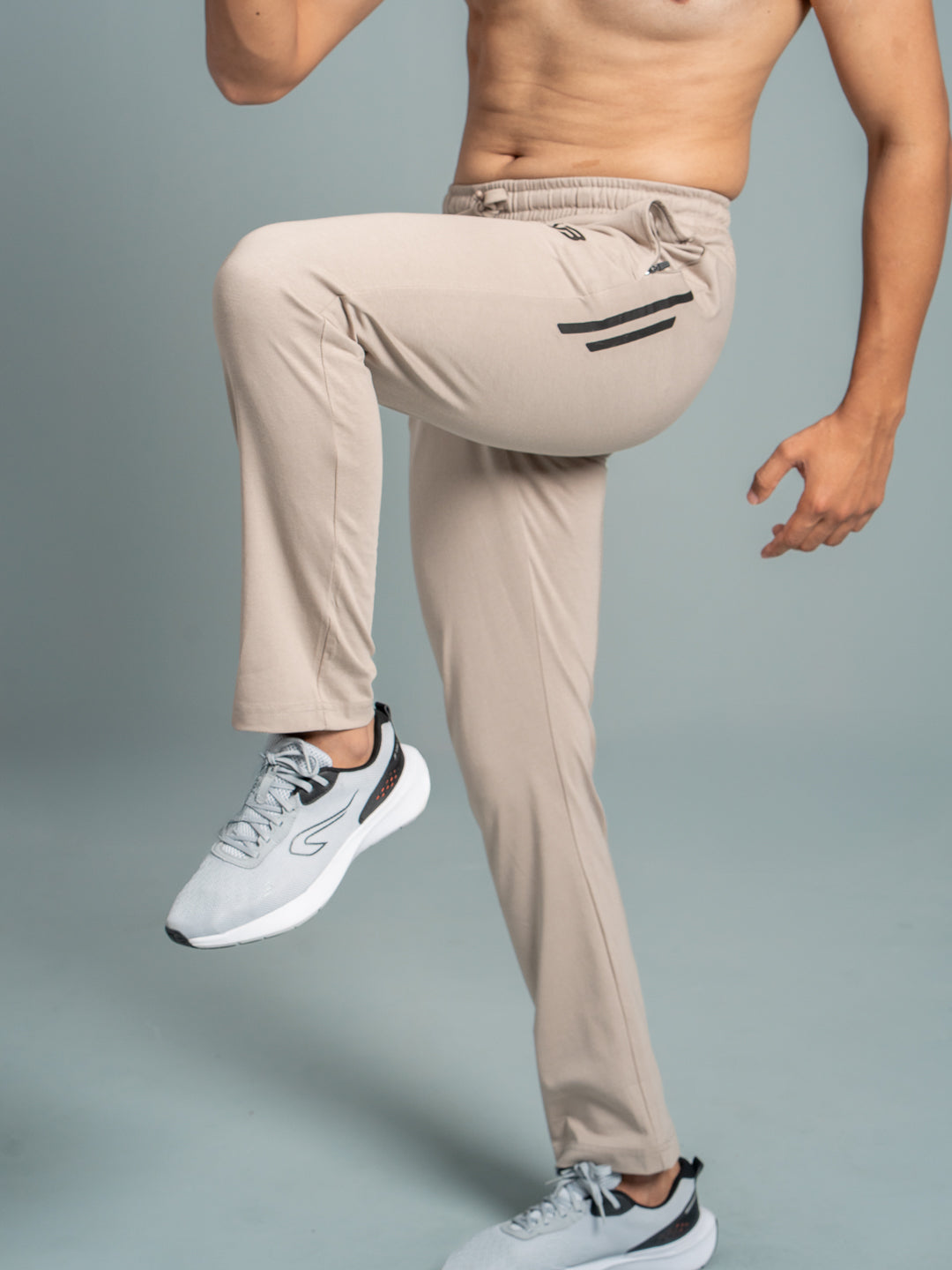 Men Combed Cotton Rich Regular Fit Track pant with Side Pockets Beige AGT6