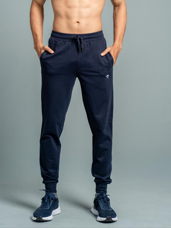 Men Combed Cotton Rich Jogger with Side Pockets Navy EJ4