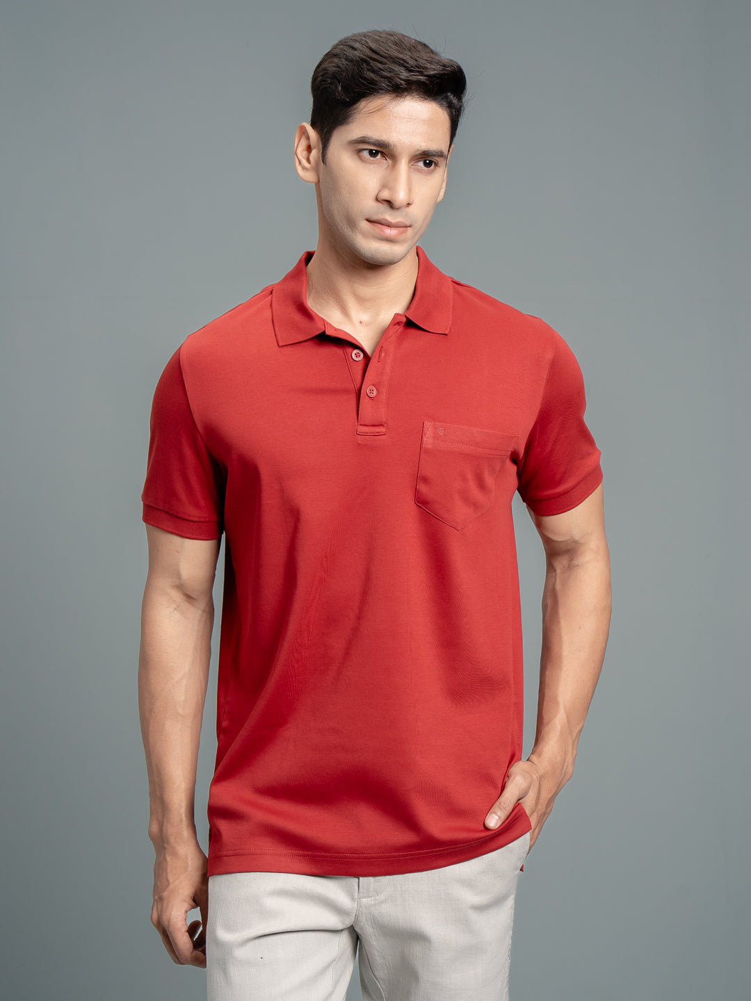 Men Extra Long Staple Cotton Smart Fit Apex Polo T-Shirt Red AX15