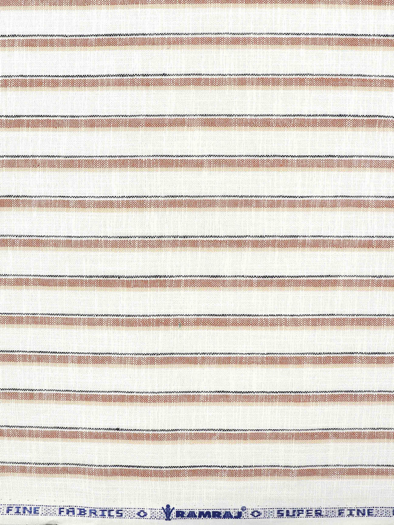 Cotton Colour Striped Brown & White Shirting Fabric High Style