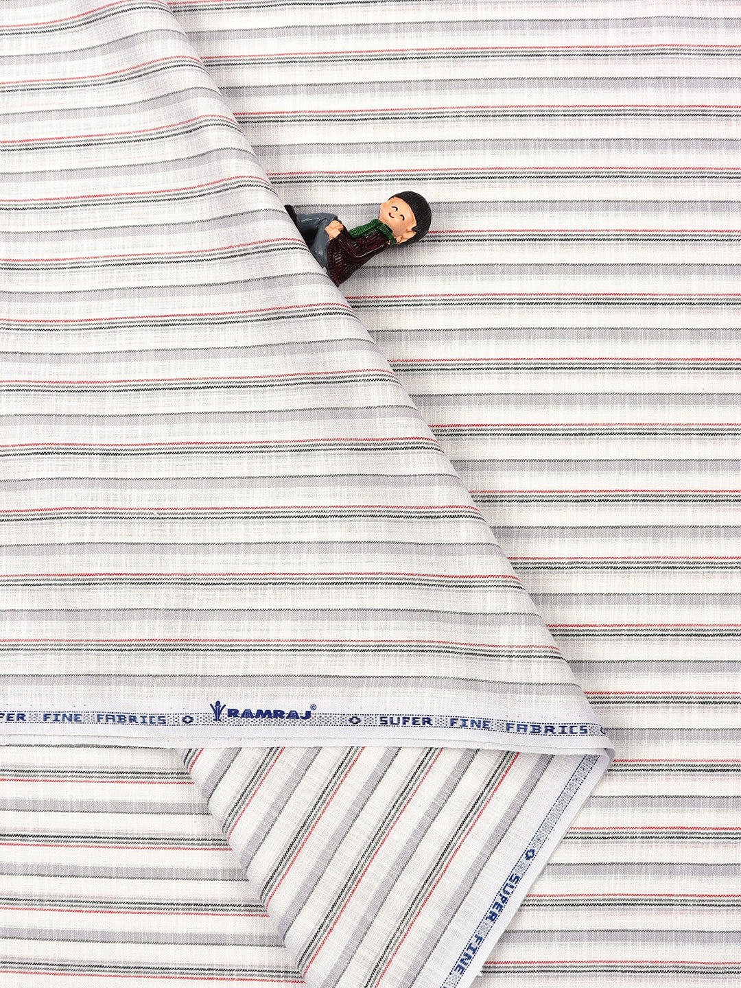 Cotton Colour Striped White & Grey Shirting Fabric High Style-Double side view