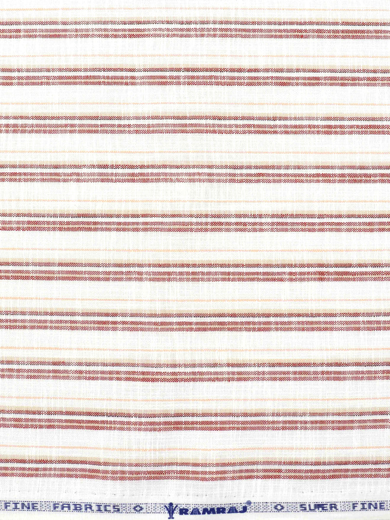Cotton Colour Striped White & Maroon Shirting Fabric High Style