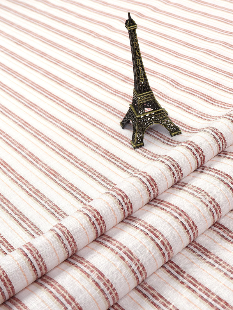 Cotton Colour Striped White & Maroon Shirting Fabric High Style
