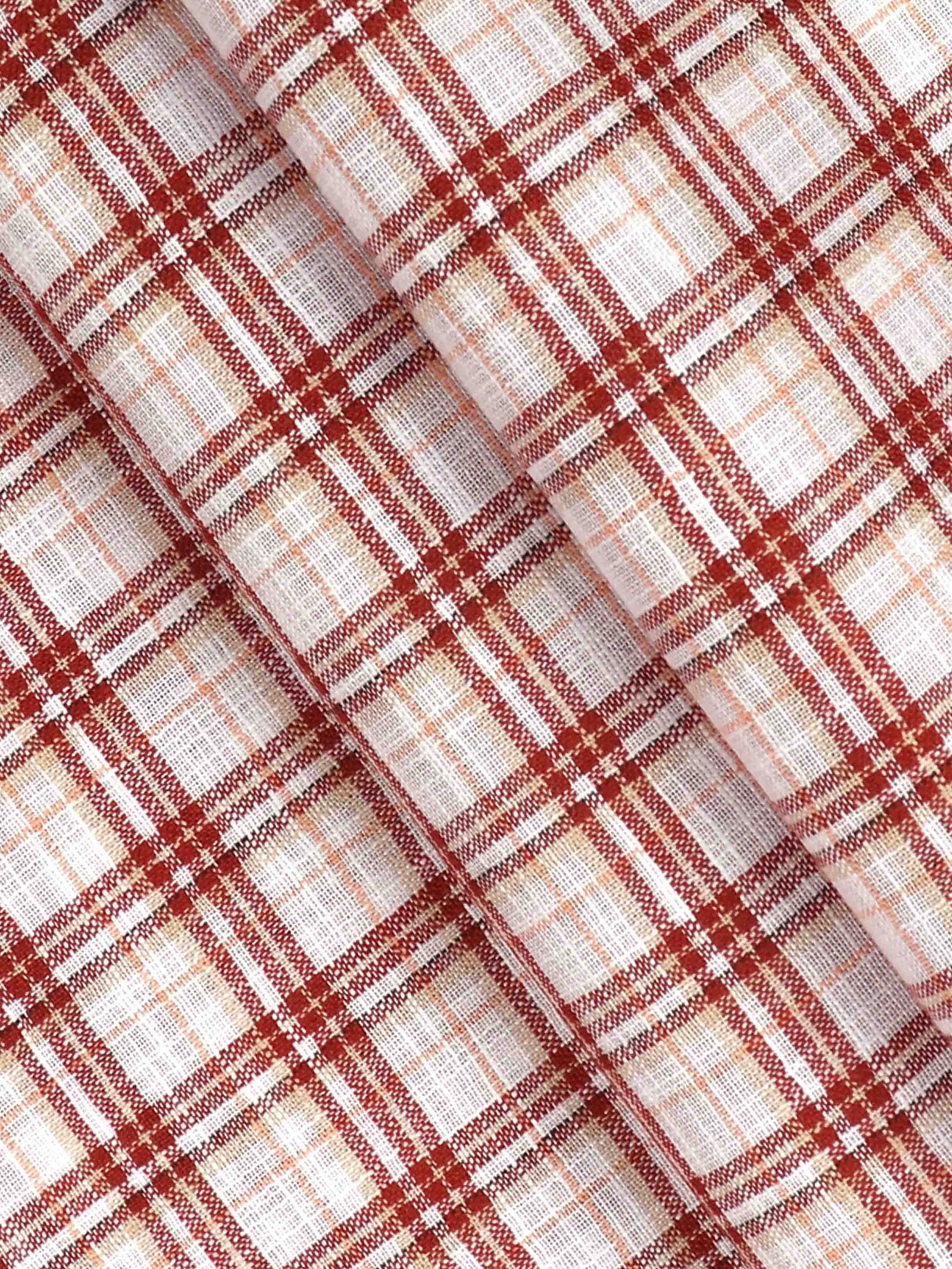 Cotton Colour Check Maroon & Sandal Shirting Fabric High Style