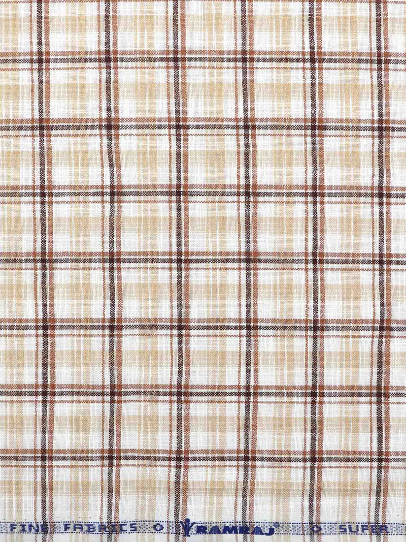 Cotton Colour Check Brown & Sandal Shirting Fabric High Style