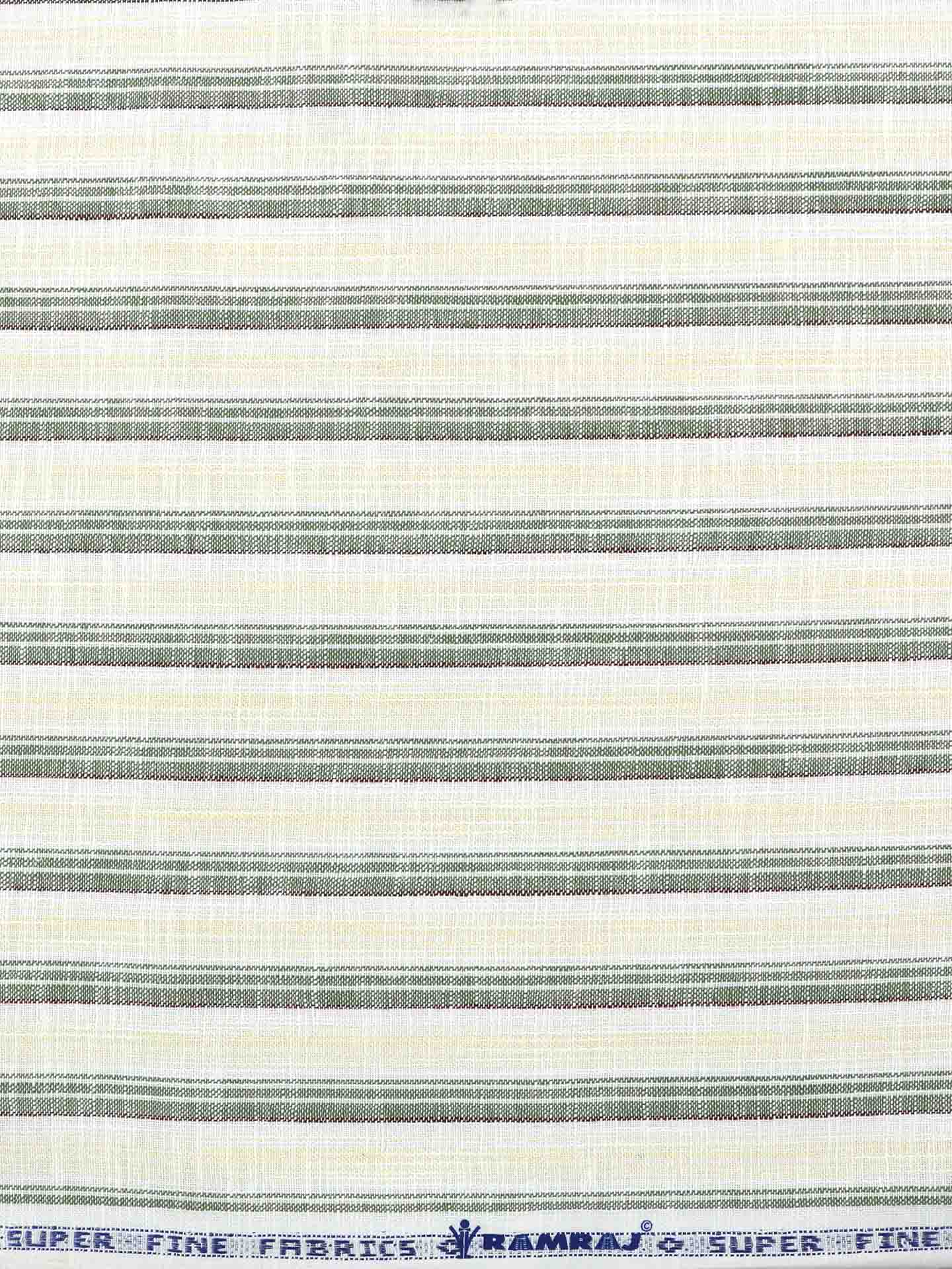 Cotton Colour Striped White & Green Shirting Fabric High Style-Zoom view