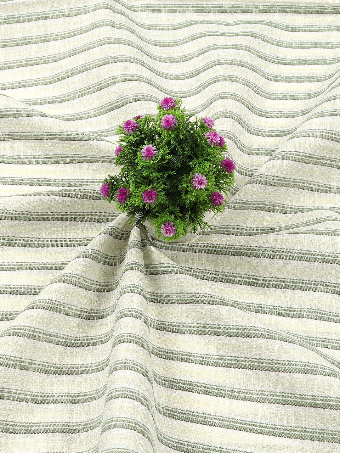 Cotton Colour Striped White & Green Shirting Fabric High Style