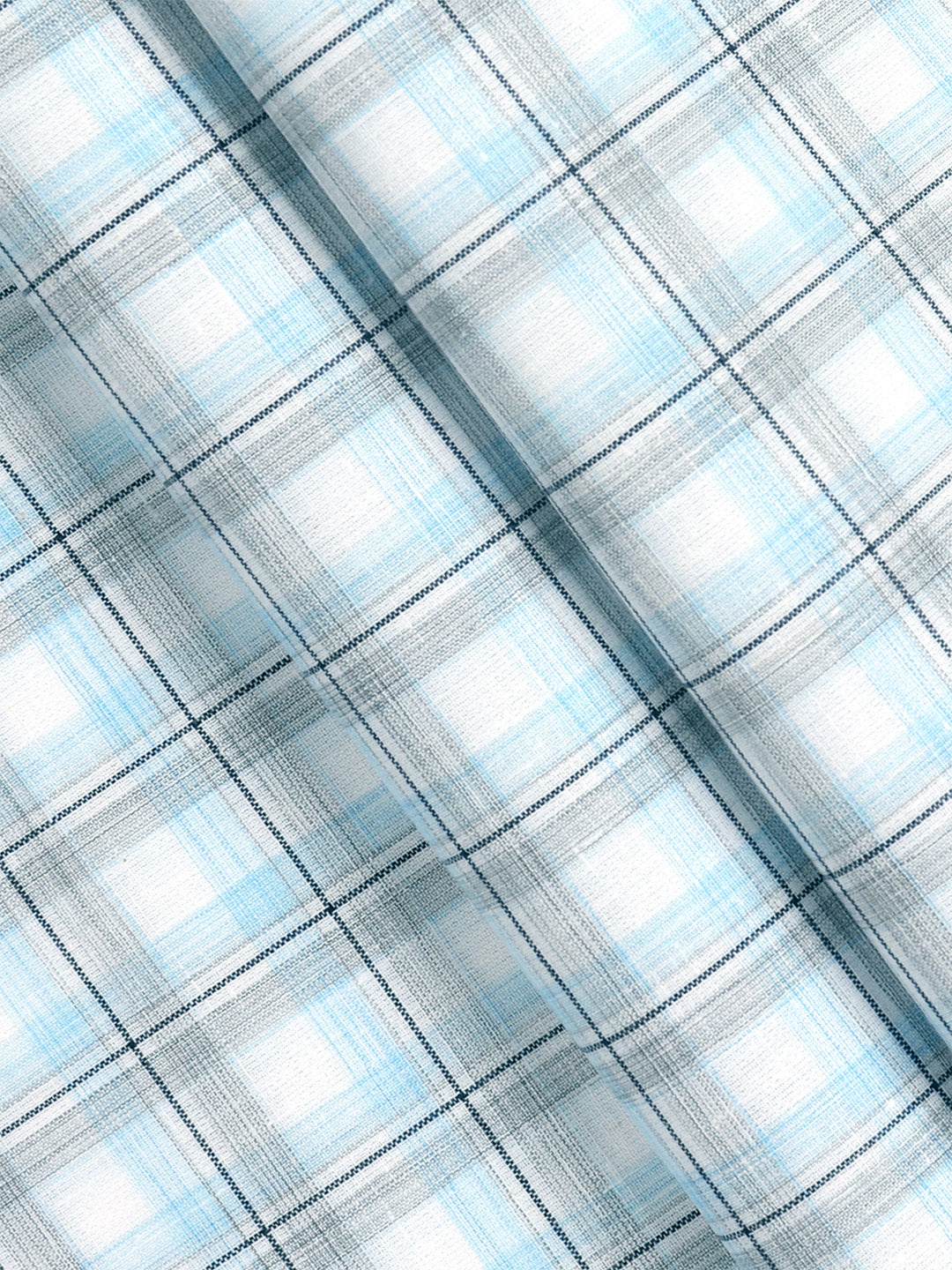 Mens Cotton Rich Checked Shirt Fabric Blue with Grey High Style