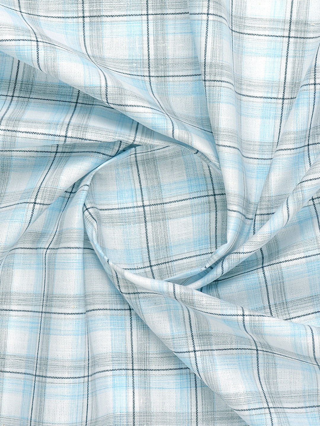 Mens Cotton Rich Checked Shirt Fabric Blue with Grey High Style