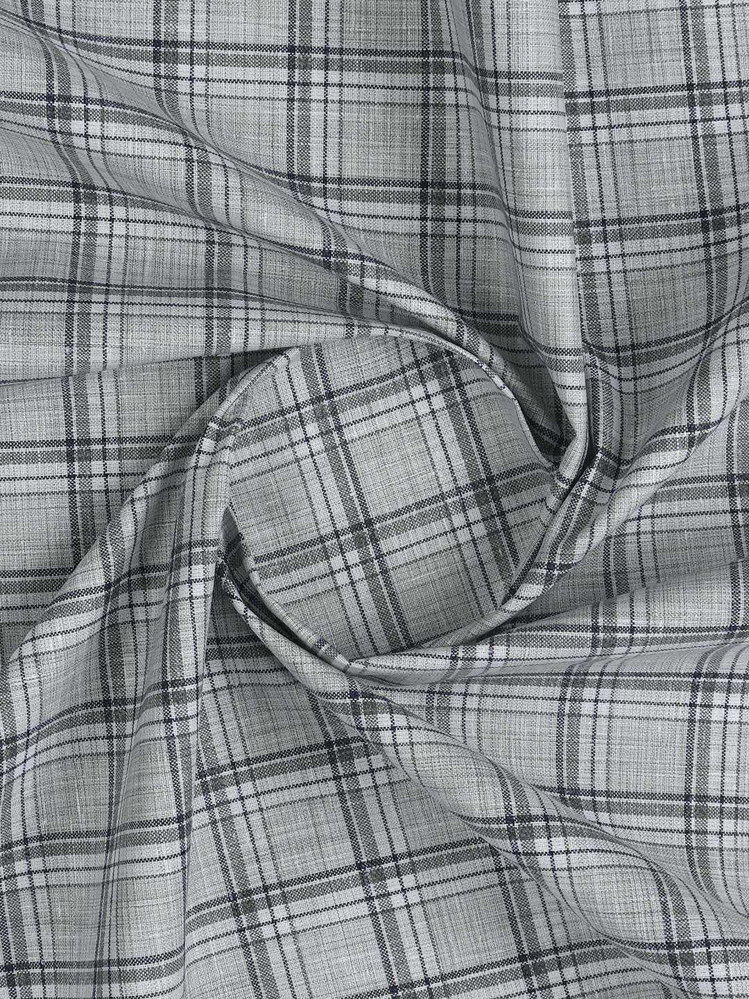 Mens Cotton Rich Checked Shirt Fabric Grey High Style