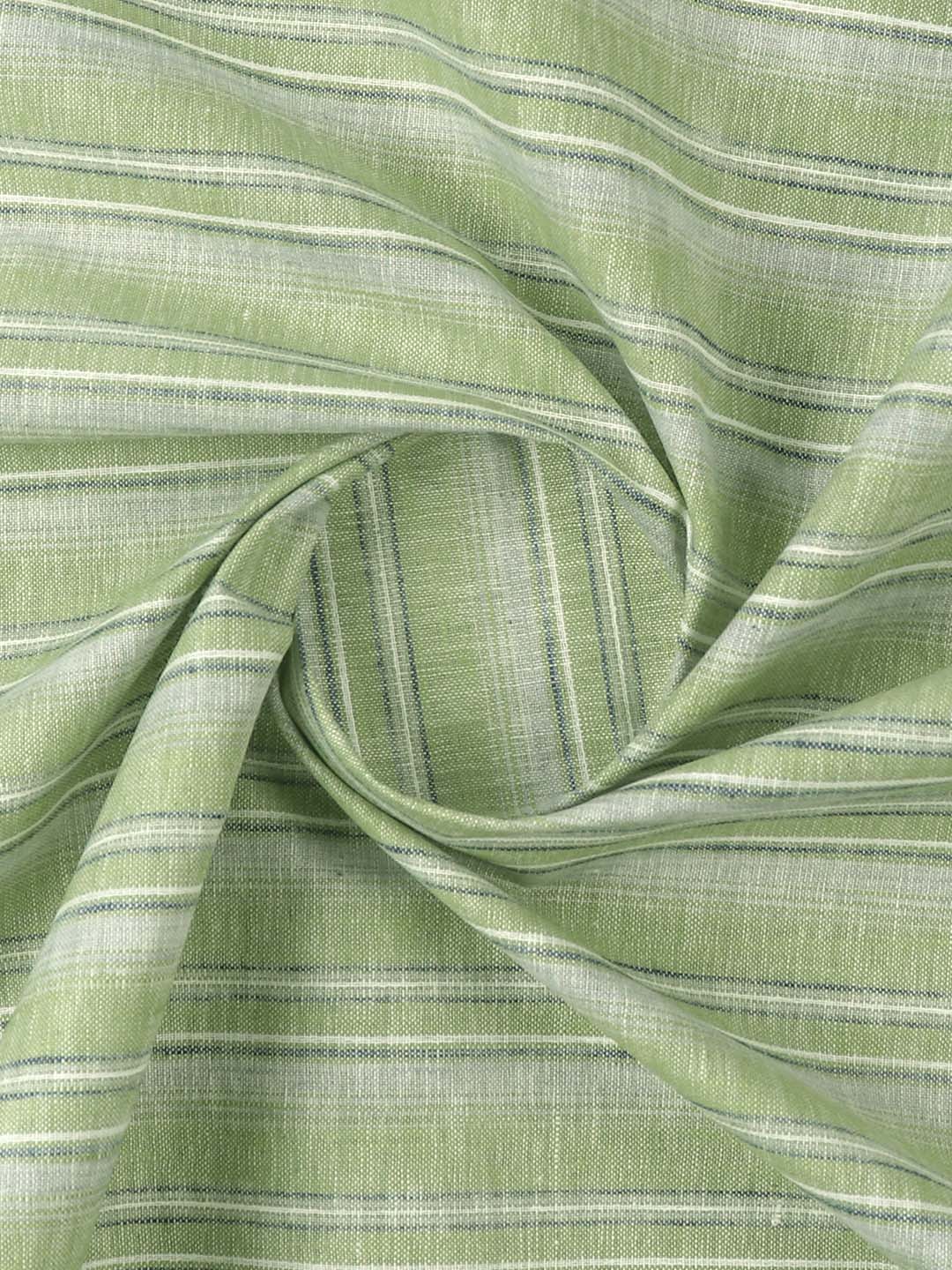 Mens Cotton Rich Striped Shirt Fabric Green With Light Grey High Style