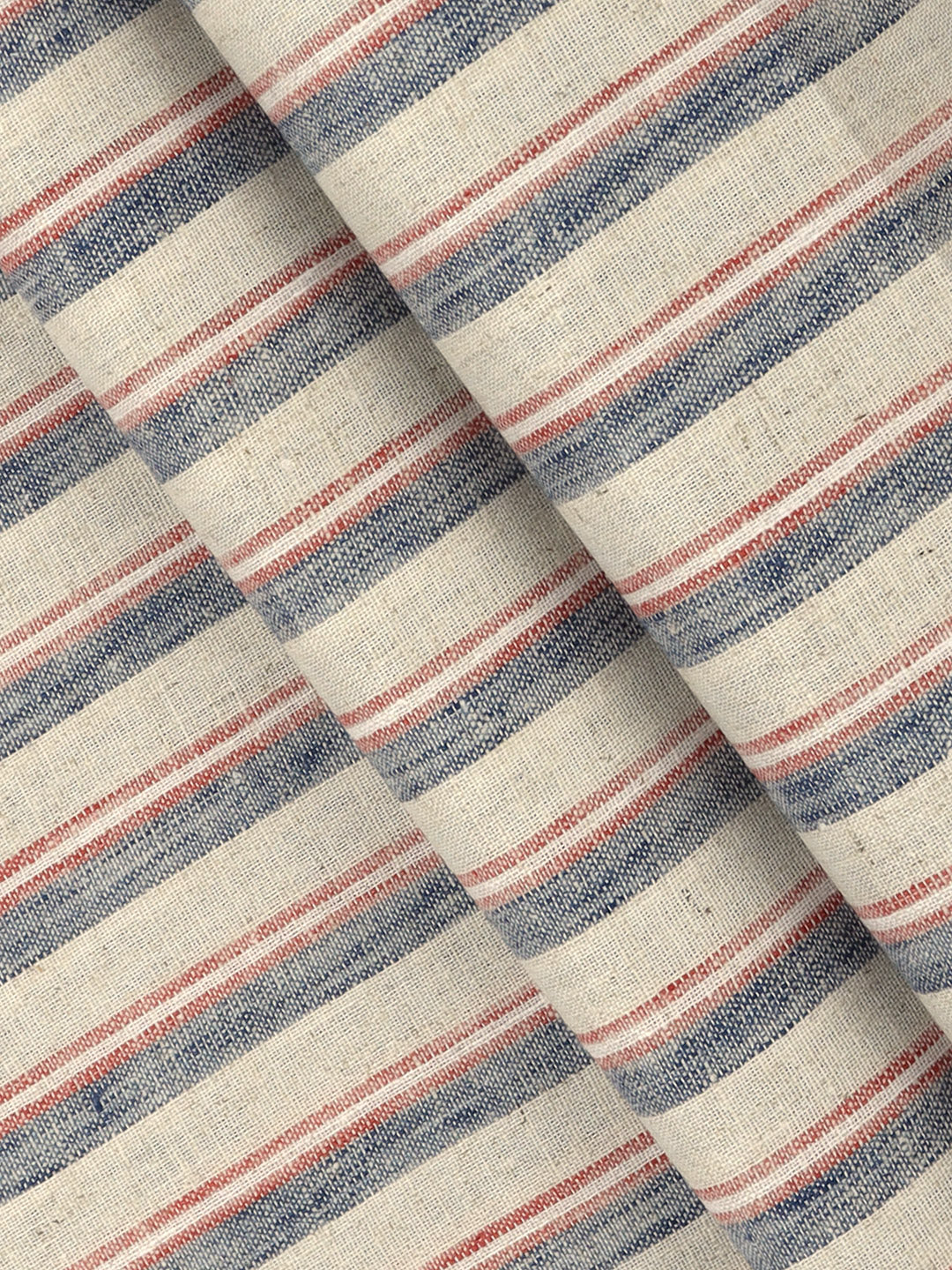 Men Cotton Rich Striped Shirt Fabric Cream with Blue HI-Tech