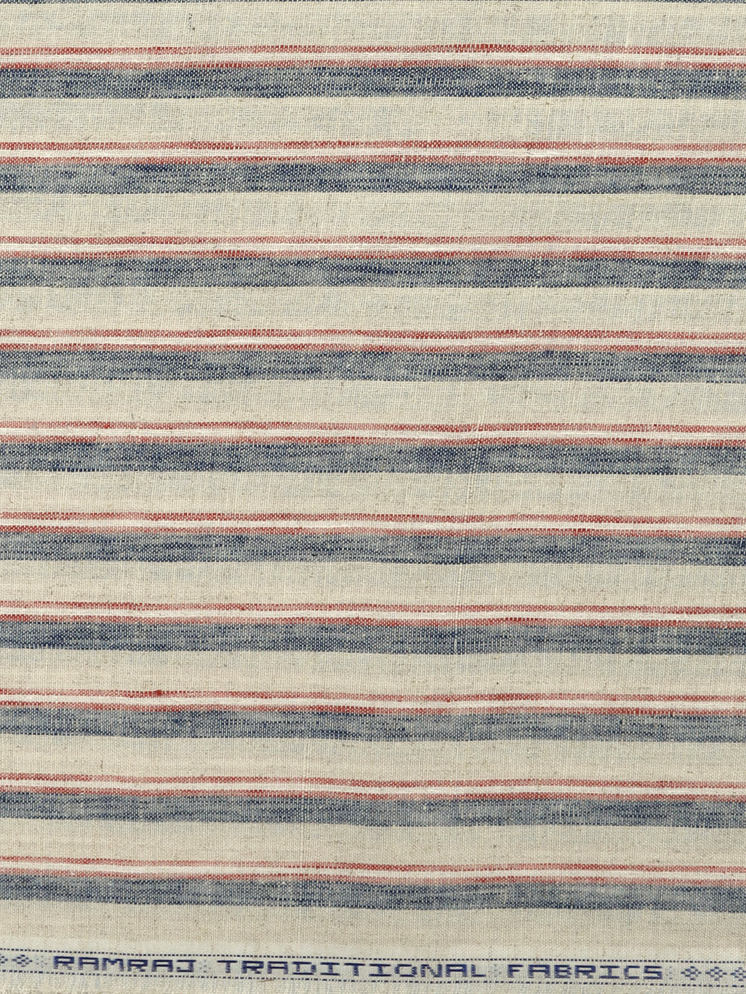 Men Cotton Rich Striped Shirt Fabric Cream with Blue HI-Tech