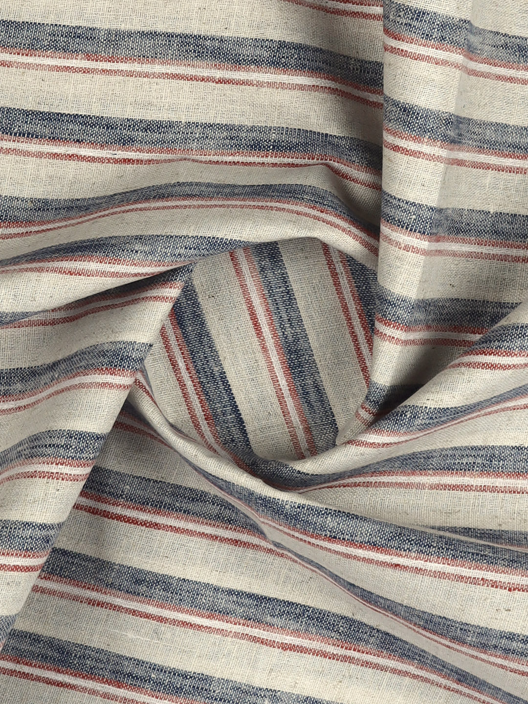 Men Cotton Rich Striped Shirt Fabric Cream with Blue HI-Tech