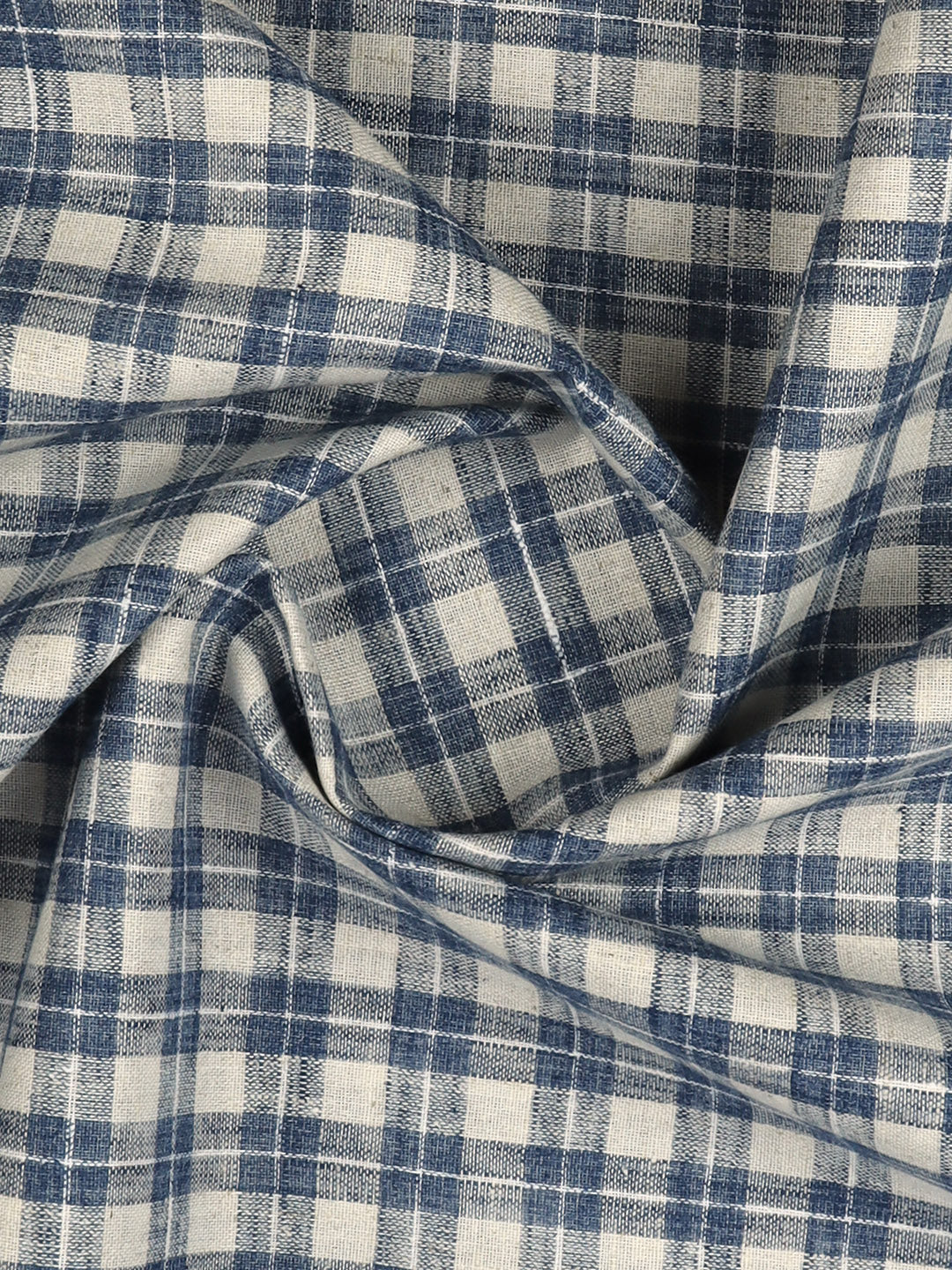 Men Cotton Rich Checked Shirt Fabric Blue HI-Tech