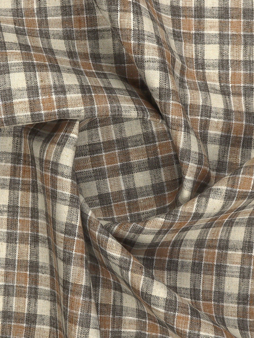 Men Cotton Rich Checked Shirt Fabric Brown HI-Tech