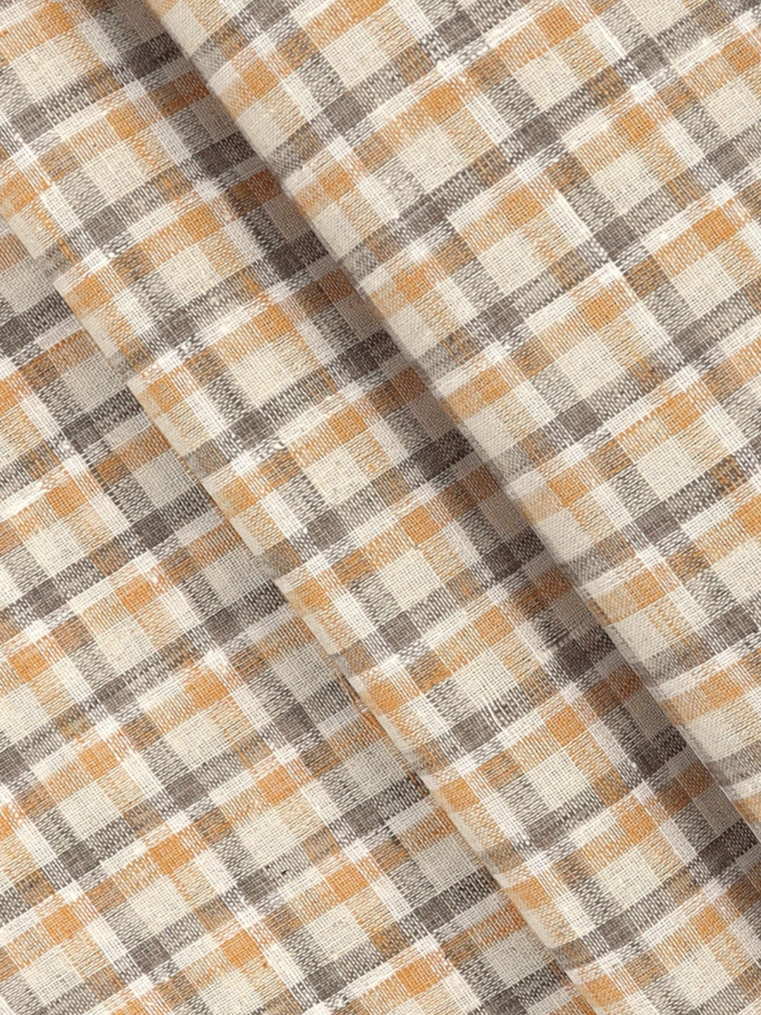 Men Cotton Rich Checked Shirt Fabric Grey with Orange HI-Tech