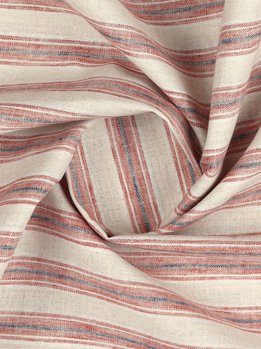 Men Cotton Rich Striped Shirt Fabric Cream with Red HI-Tech