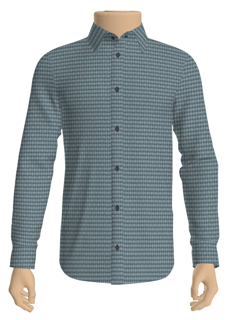100% Cotton Greyish Blue All-over Print Shirt Fabric Alpha